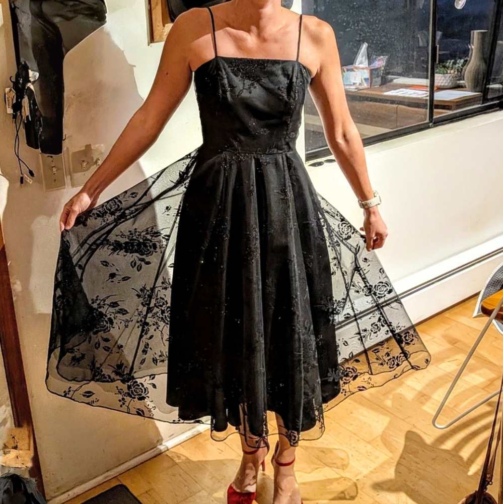 Alex Evenings Black Floral Midi Dress 4P